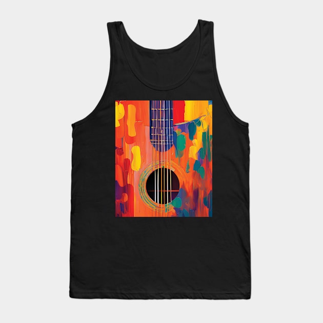 Acoustic Guitar Portrait Modern Oil Painting Style Digital Art Tank Top by Analog Designs